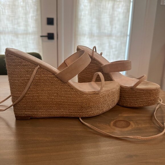 Raye Jesse Wedge - Strappy Wrap Ankle Tie Jute Wedges - Tan/Nude - Size 7.5 - Picture 10 of 14